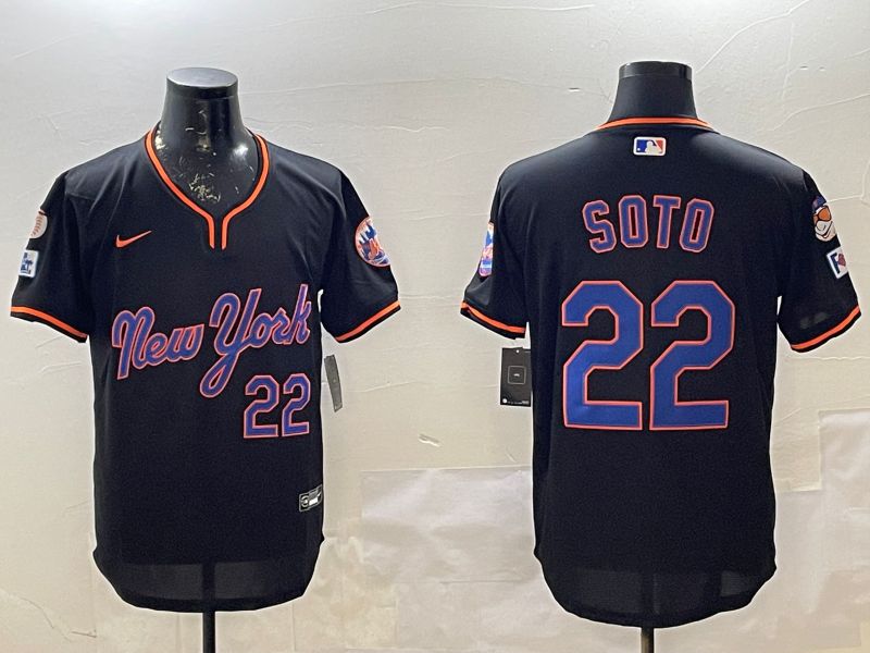 Men New York Mets 22 Soto Black Throwback Game Nike 2025 MLB Jersey style 1